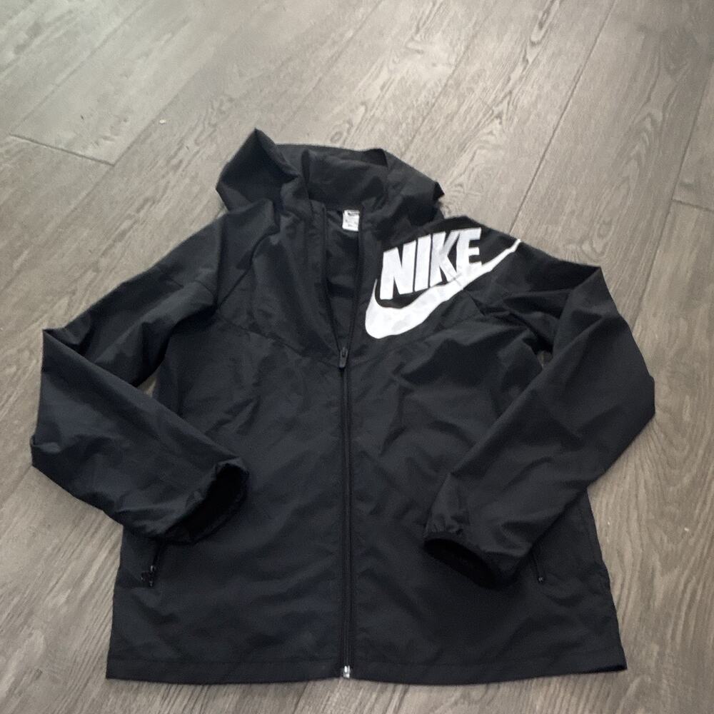 Nike youth Windbreaker Jacket Hooded Full Zip Stand-Up Collar Black XL Regular